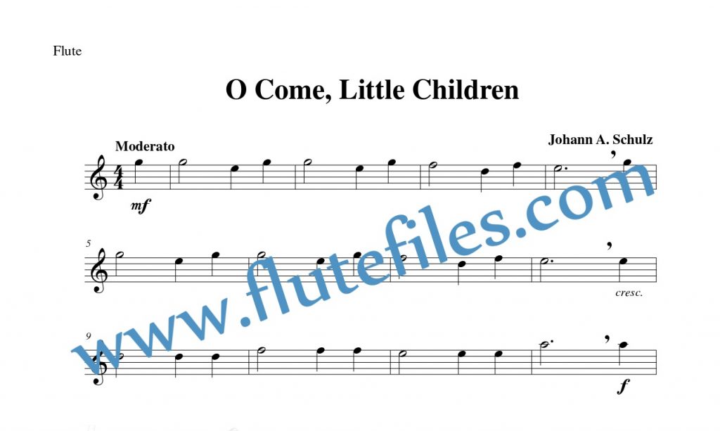Flute part for O Come, Little Children flute solo sheet music