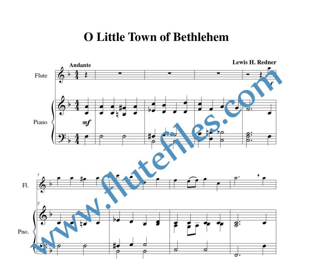 Piano accompaniment part for O Little Town of Bethlehem flute solo sheet music