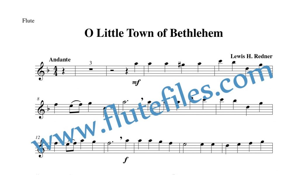 Flute part for O Little Town of Bethlehem flute solo sheet music