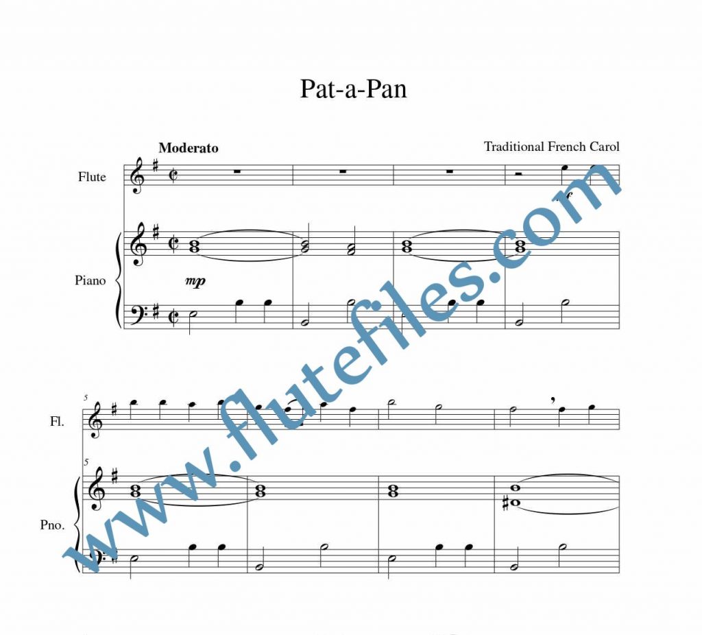 Piano accompaniment part for Pat-a-Pan flute solo sheet music