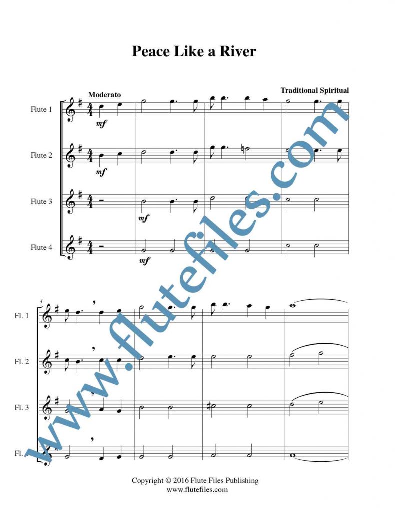Peace Like a River flute quartet sheet music