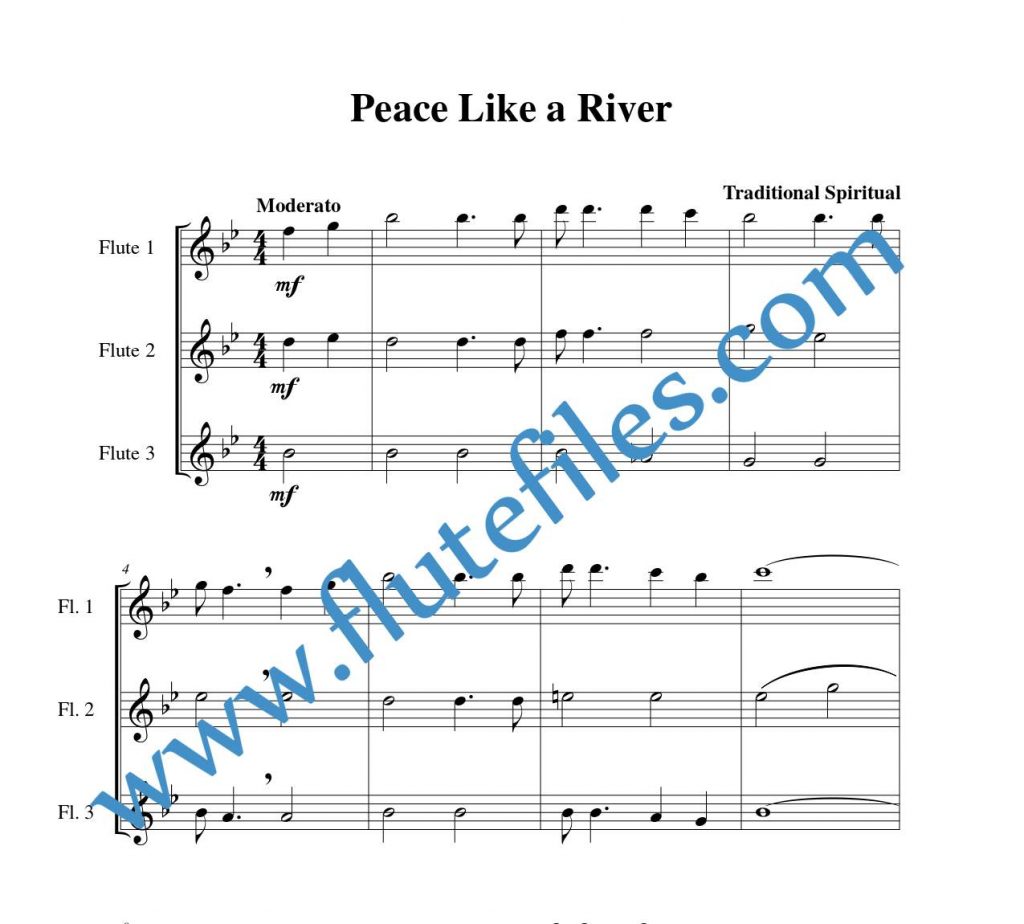 Peace Like a River flute trio sheet music