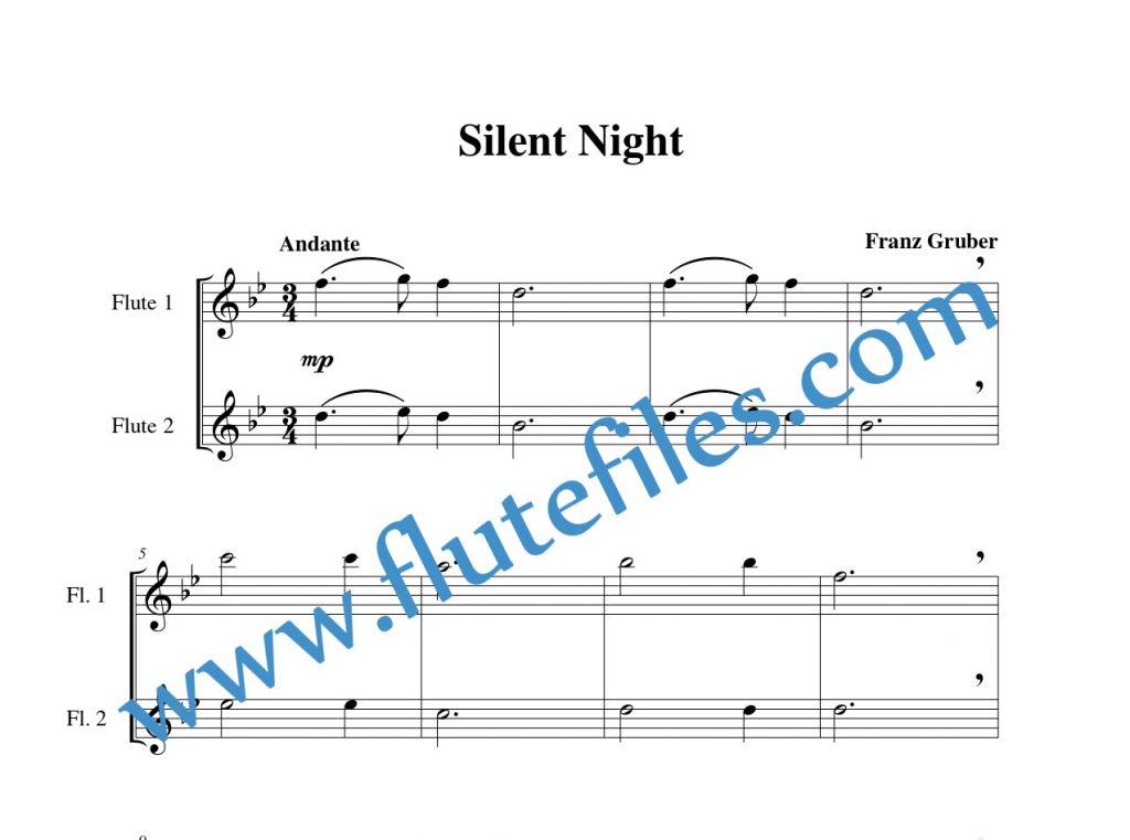 Flute part for Silent Night flute duet and piano sheet music
