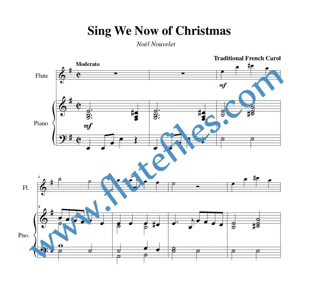 Piano accompaniment part for Sing We Now of Christmas flute solo sheet music