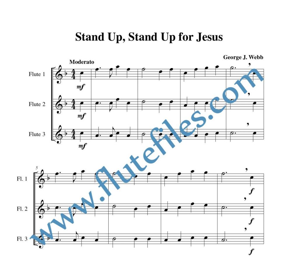 Stand Up, Stand Up for Jesus flute trio sheet music