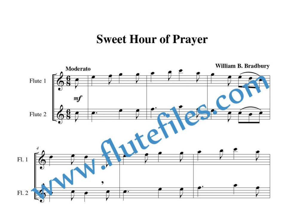Sweet Hour of Prayer flute duet sheet music