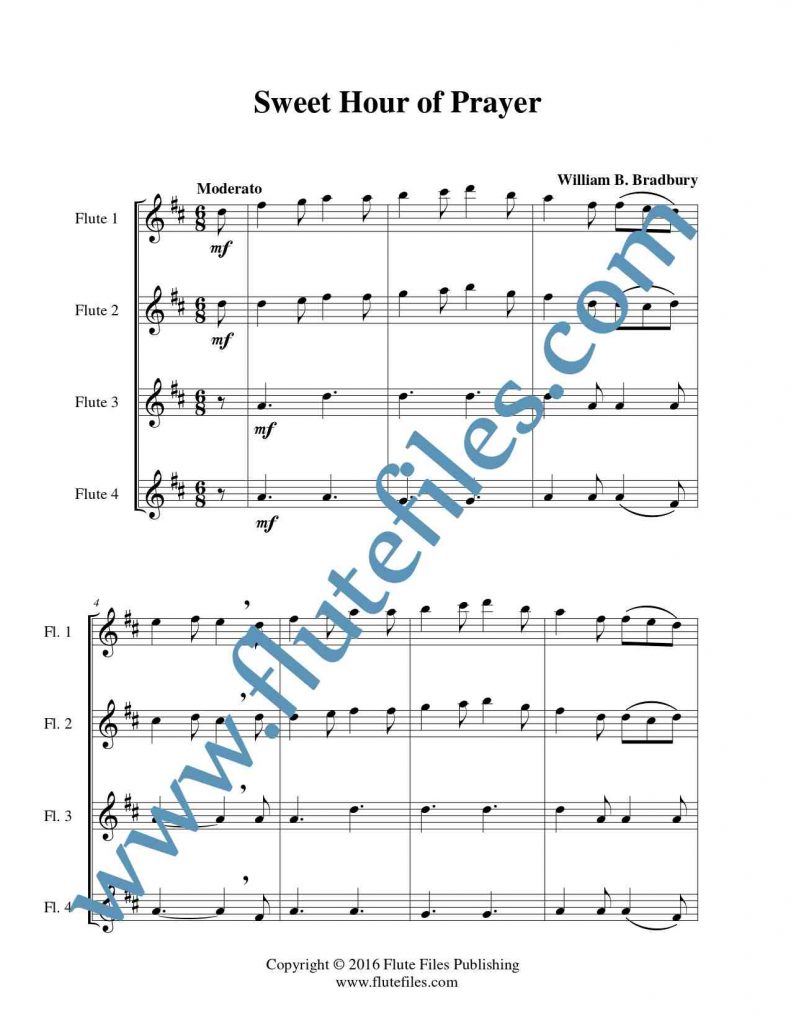 Sweet Hour of Prayer flute quartet sheet music