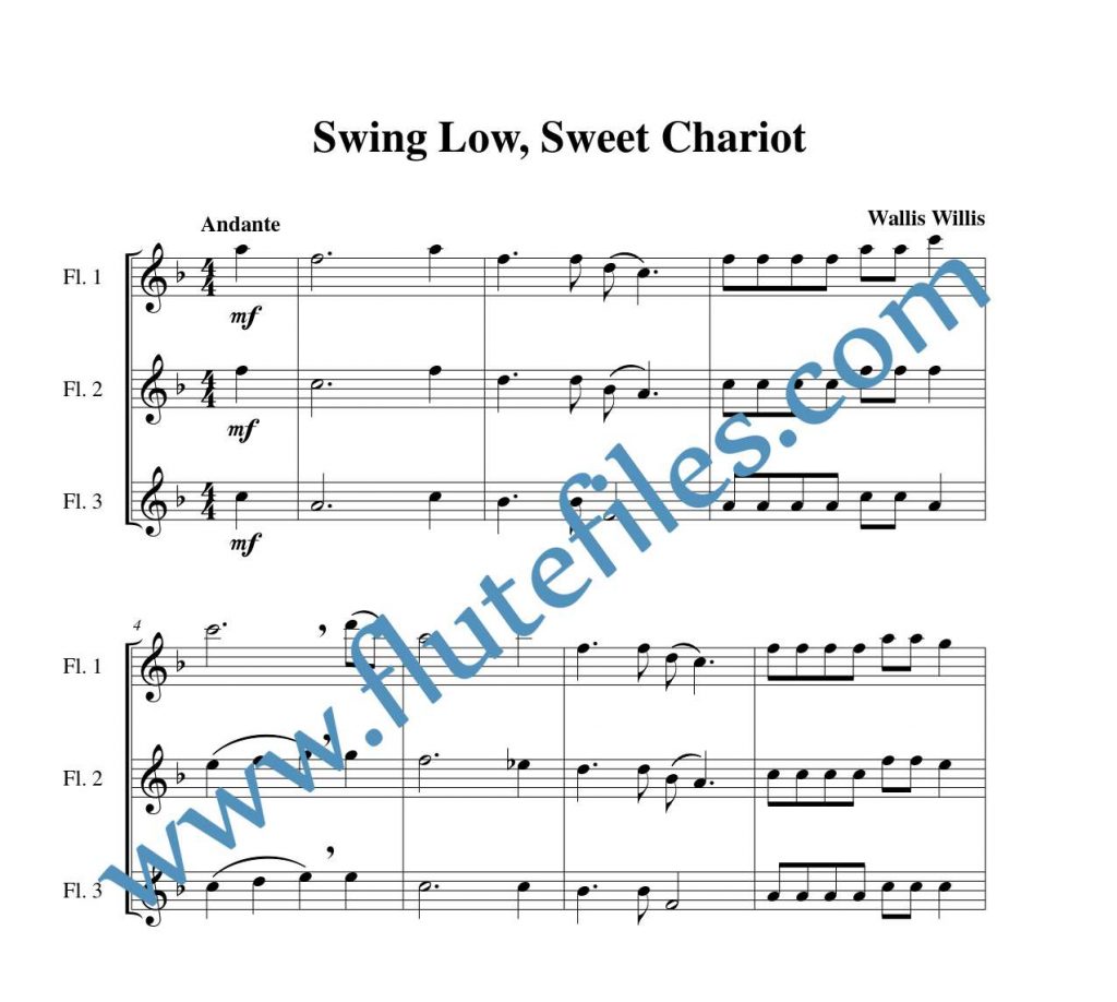 Swing Low, Sweet Chariot flute trio sheet music
