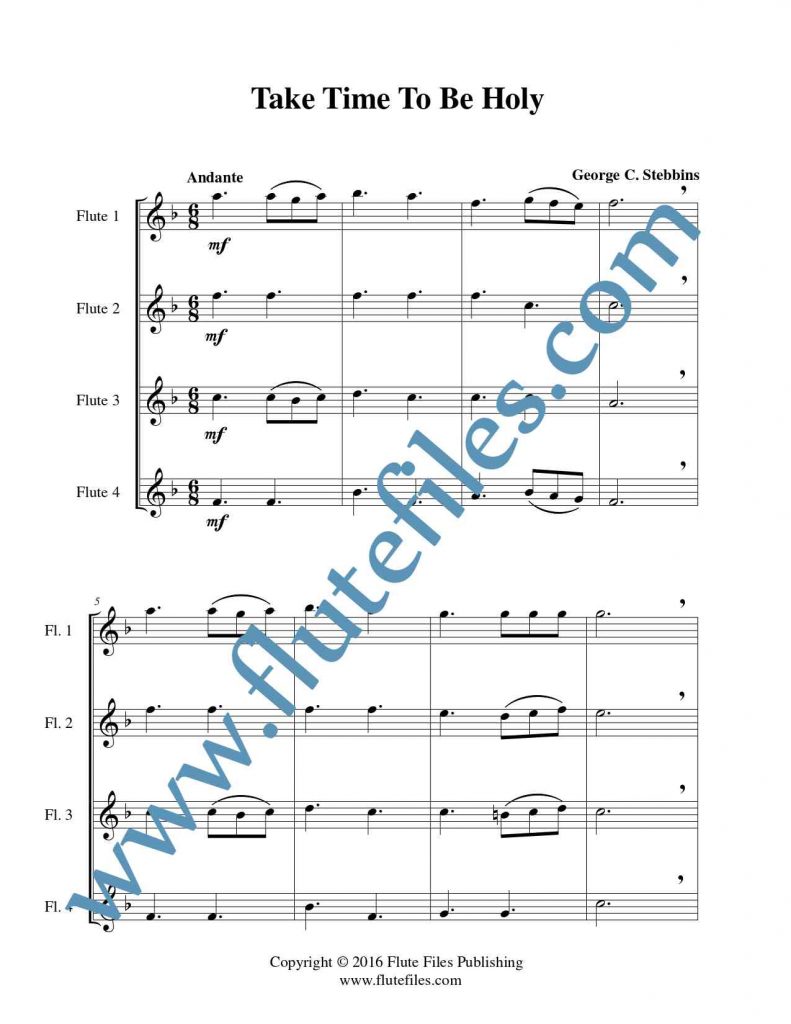 Take Time To Be Holy flute quartet sheet music
