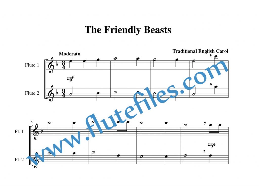 The Friendly Beasts flute duet sheet music