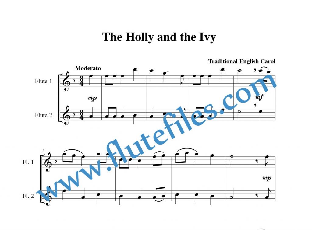 The Holly and the Ivy flute duet sheet music