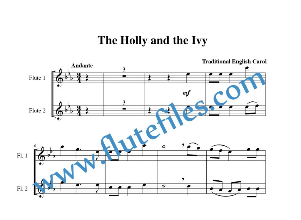 Flute part for The Holly and the Ivy flute duet and piano sheet music