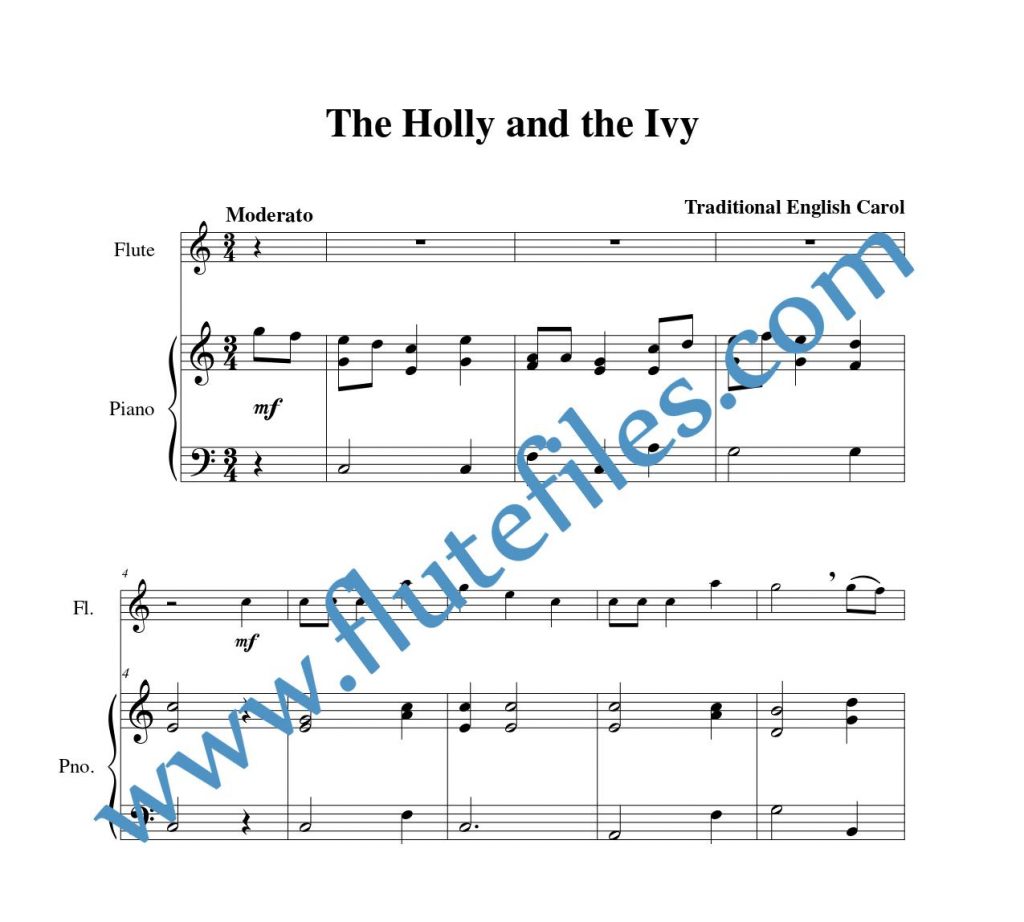 Piano accompaniment part for The Holly and the Ivy flute solo sheet music