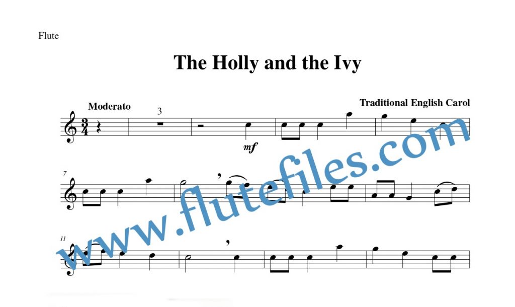 Flute part for The Holly and the Ivy flute solo sheet music