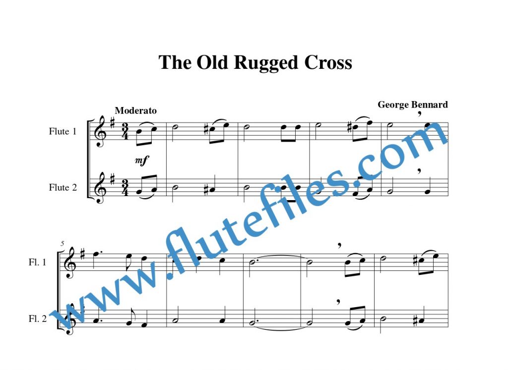 The Old Rugged Cross flute duet sheet music