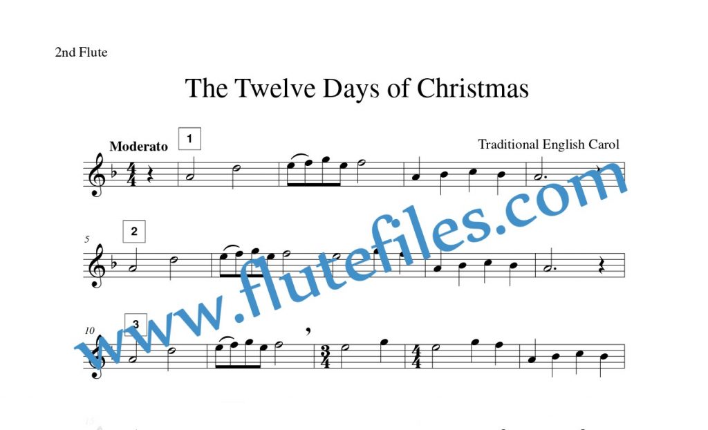 Second flute part for The Twelve Days of Christmas flute duet sheet music