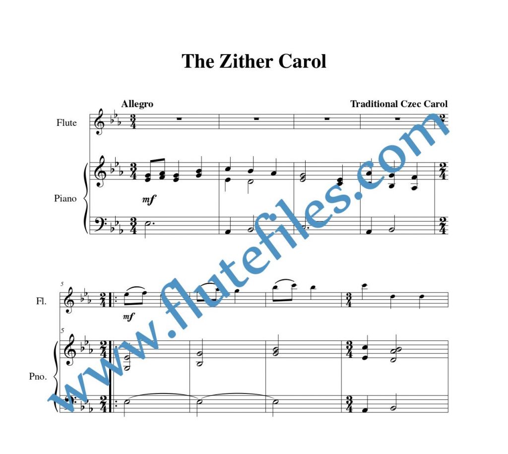 Piano accompaniment part for The Zither Carol flute solo sheet music