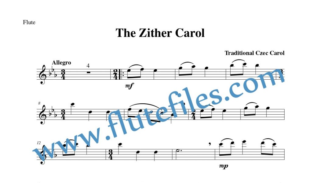 Flute part for The Zither Carol flute solo sheet music