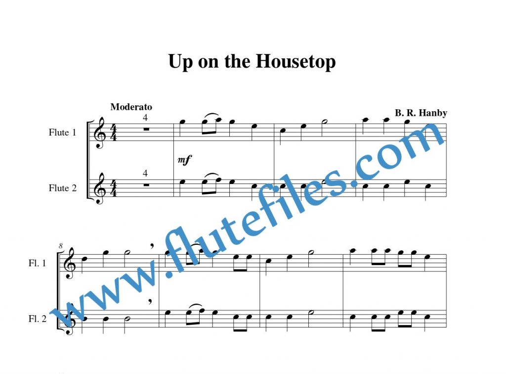 Flute part for Up on the Housetop flute duet and piano sheet music