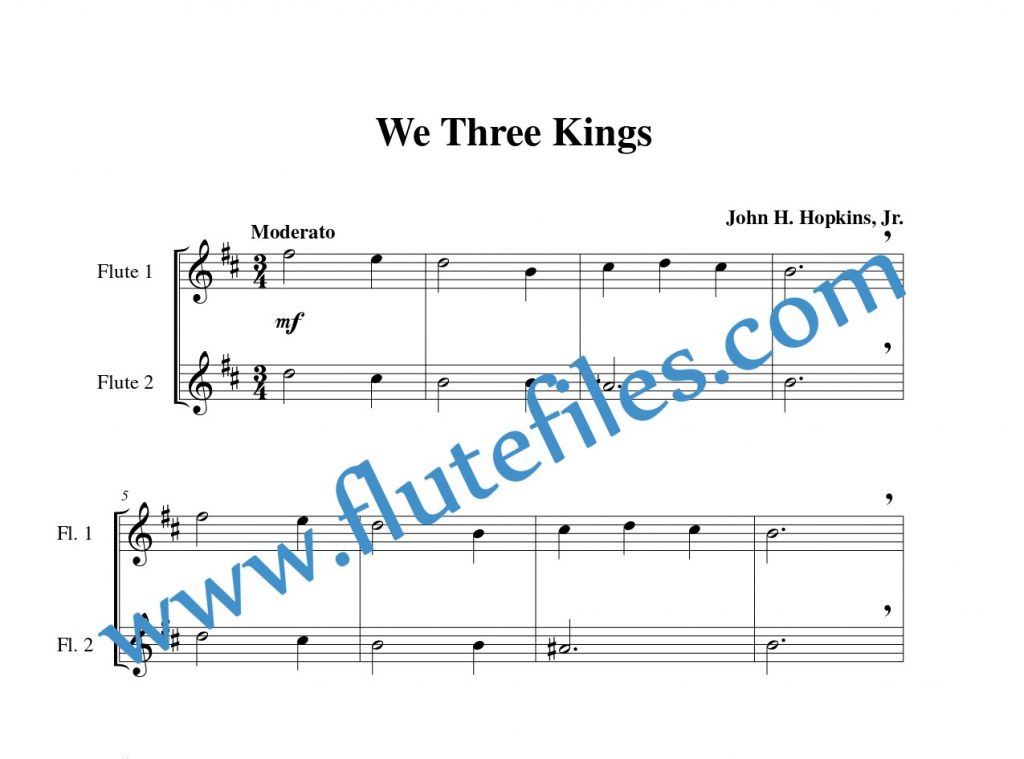 Flute part for We Three Kings flute duet and piano sheet music