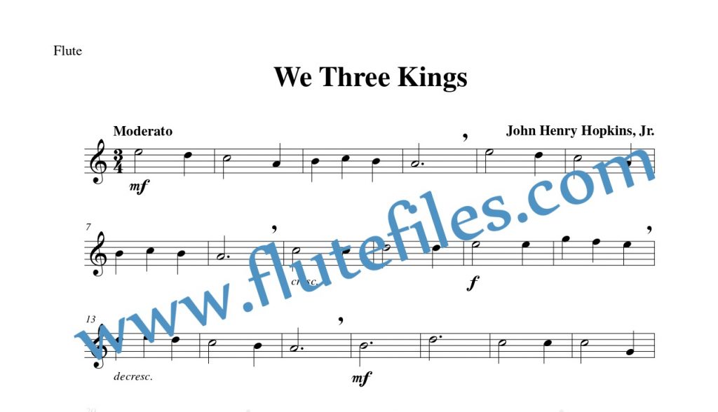 Flute part for We Three Kings flute solo sheet music