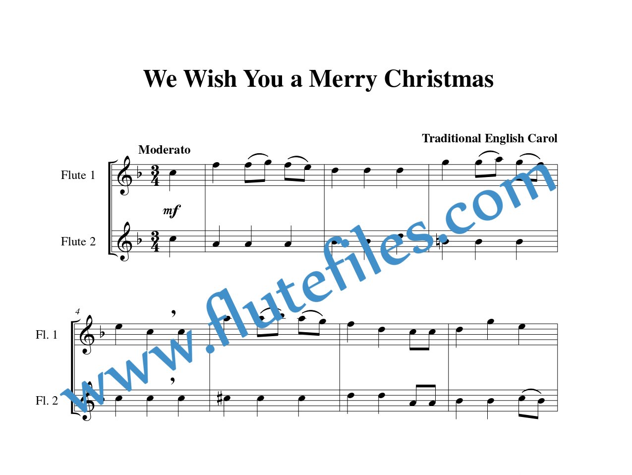 Flute part for We Wish You a Merry Christmas flute duet and piano sheet music
