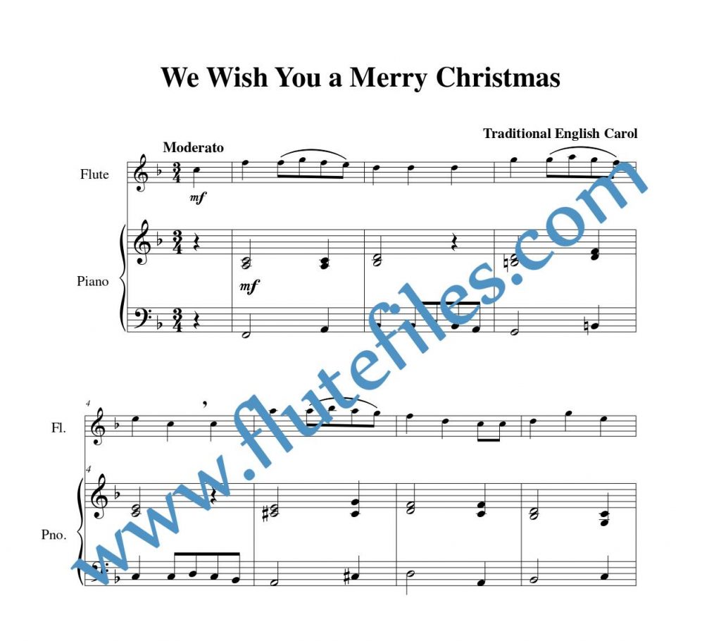 Piano accompaniment part for We Wish You a Merry Christmas flute solo