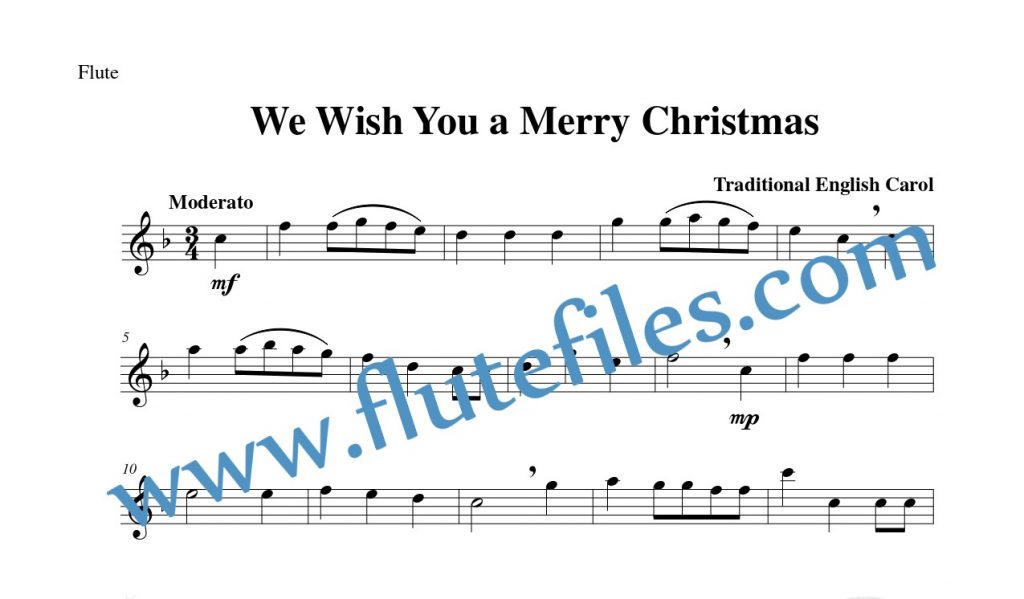 Flute part for We Wish You a Merry Christmas flute solo sheet music