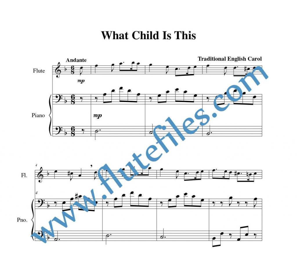 Piano accompaniment part for What Child Is This flute solo sheet music