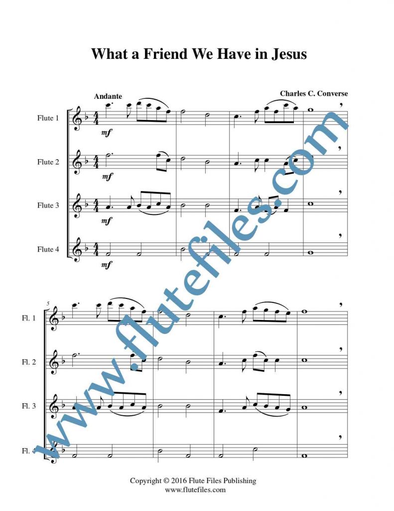 What a Friend We Have in Jesus flute quartet sheet music