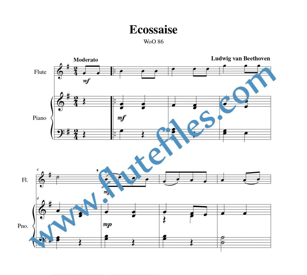 Piano accompaniment part for Ecossaise, WoO 86 flute solo sheet music by Beethoven