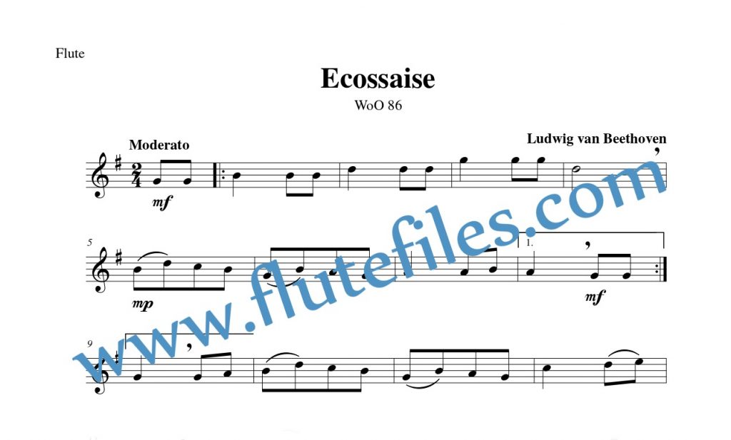 Flute part for Ecossaise, WoO 86 flute solo sheet music by Beethoven