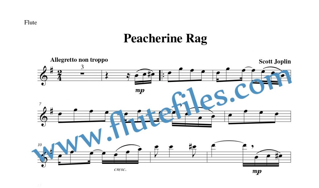 Flute part for Peacherine Rag Theme flute solo sheet music by Joplin