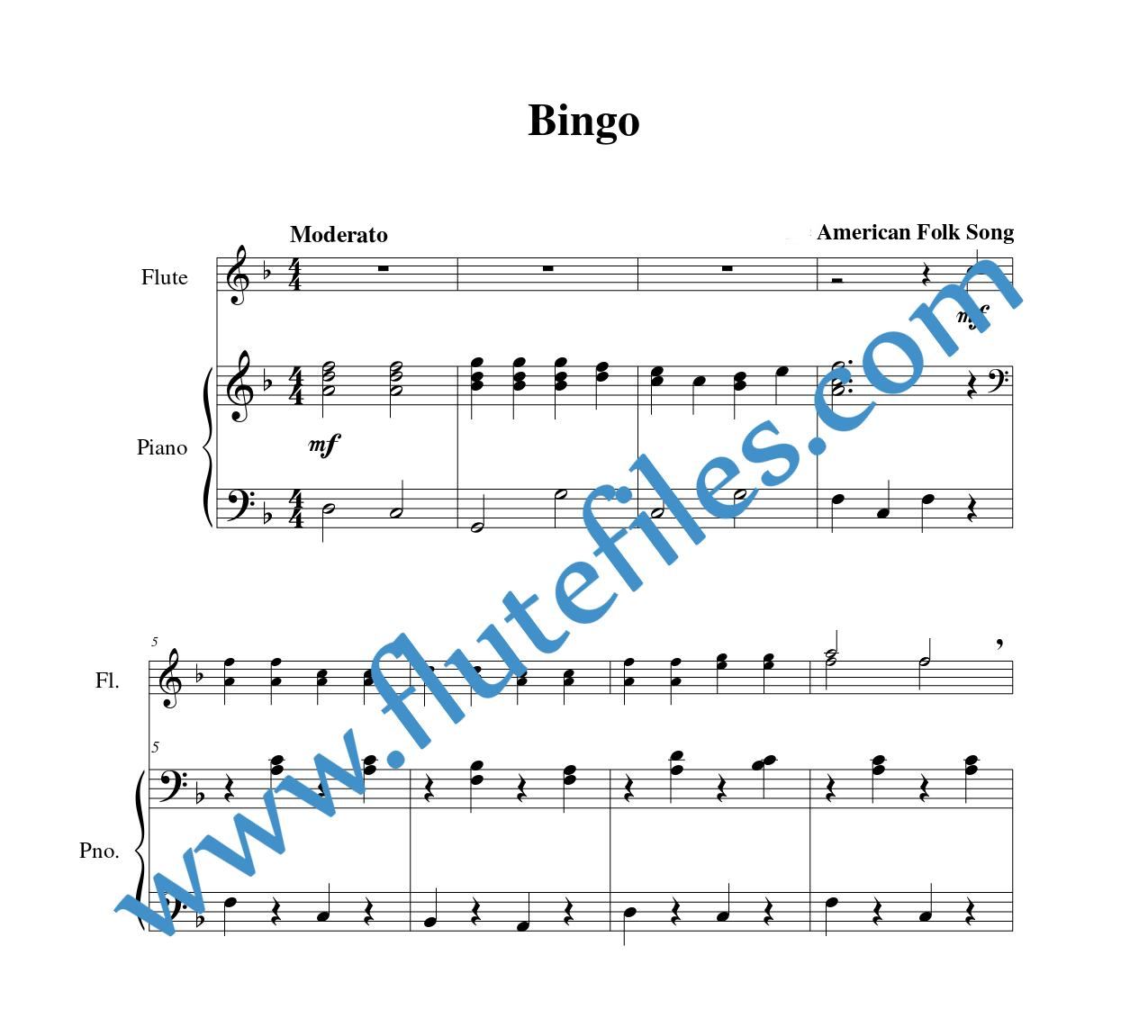 Piano accompaniment part for Bingo flute duet sheet music