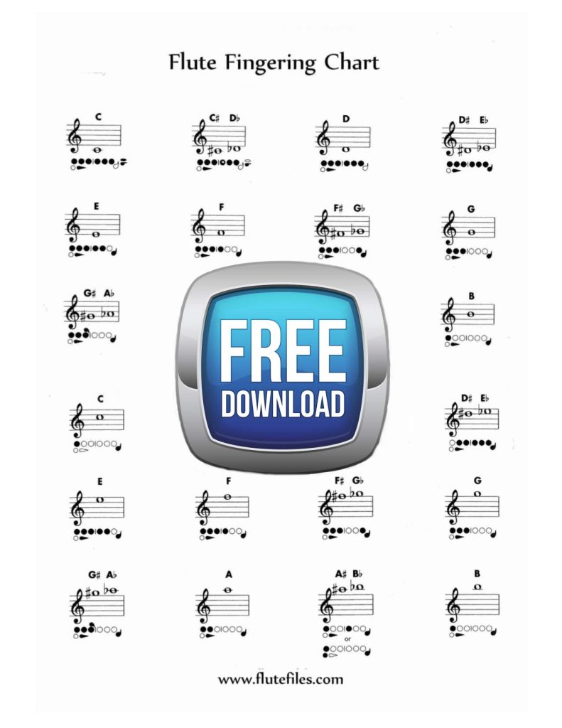 Flute fingering chart with free download button