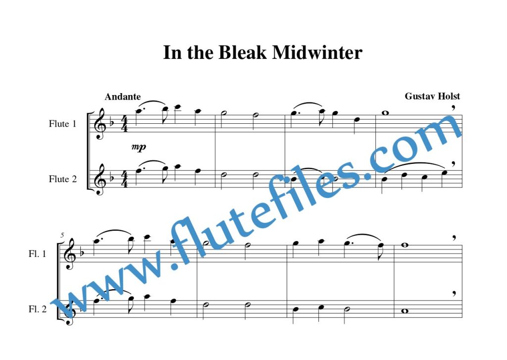 Sheet music for In the Bleak Midwinter flute duet