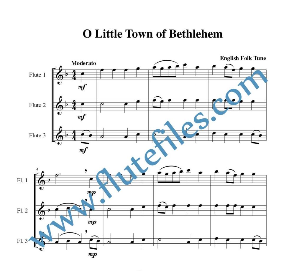 O Little Town of Bethlehem (U.K. Version) flute trio sheet music
