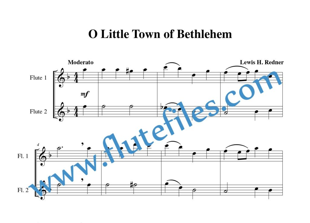 O Little Town of Bethlehem flute duet sheet music