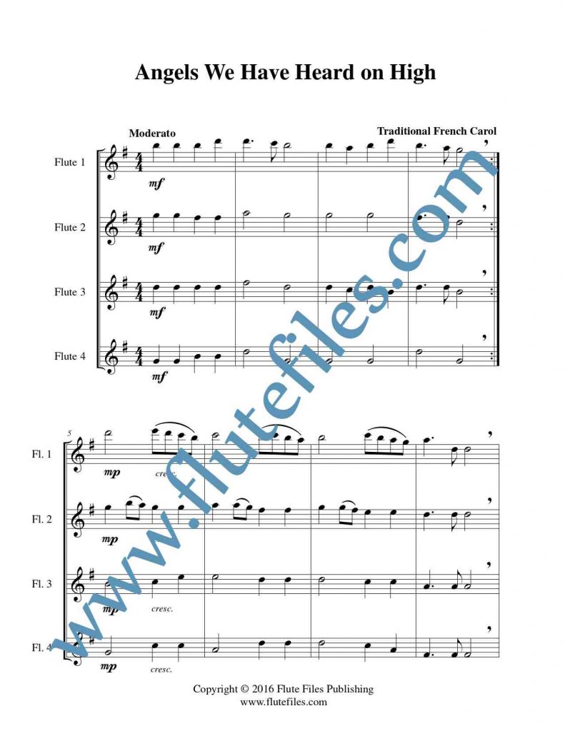 Angels We Have Heard on High flute quartet sheet music