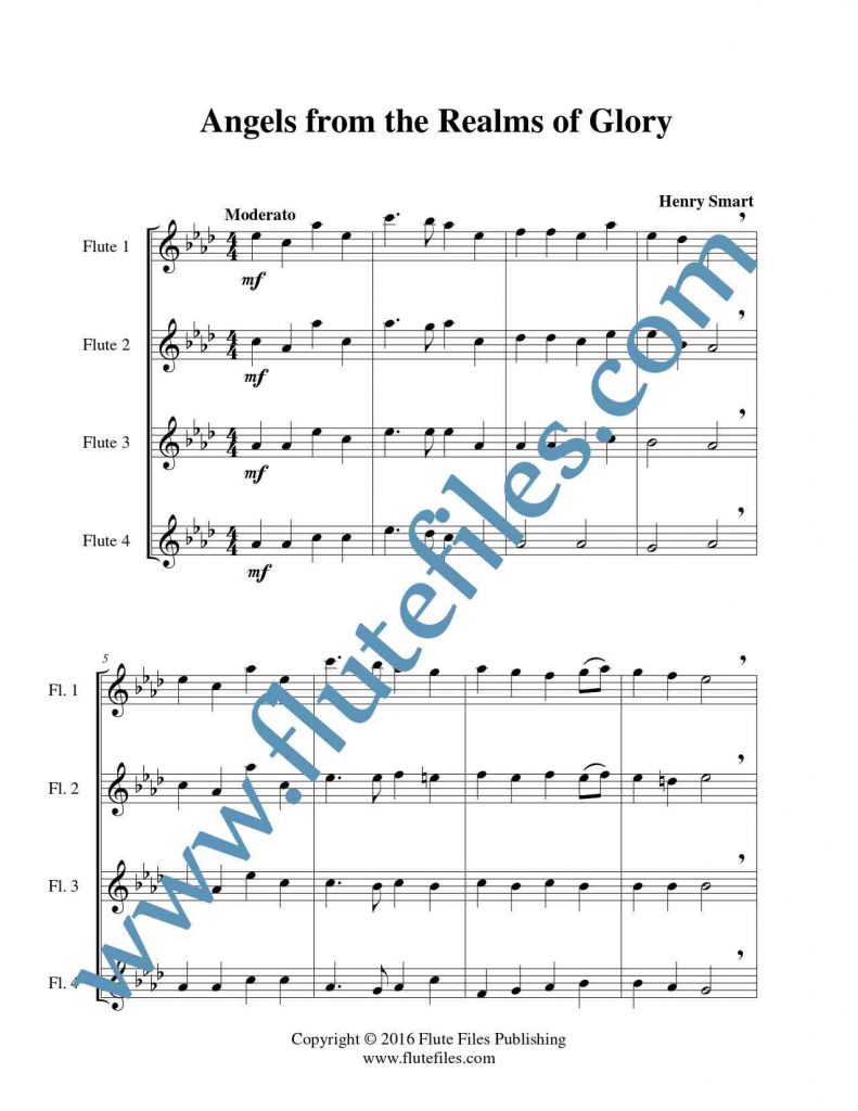 Angels from the Realms of Glory flute quartet sheet music