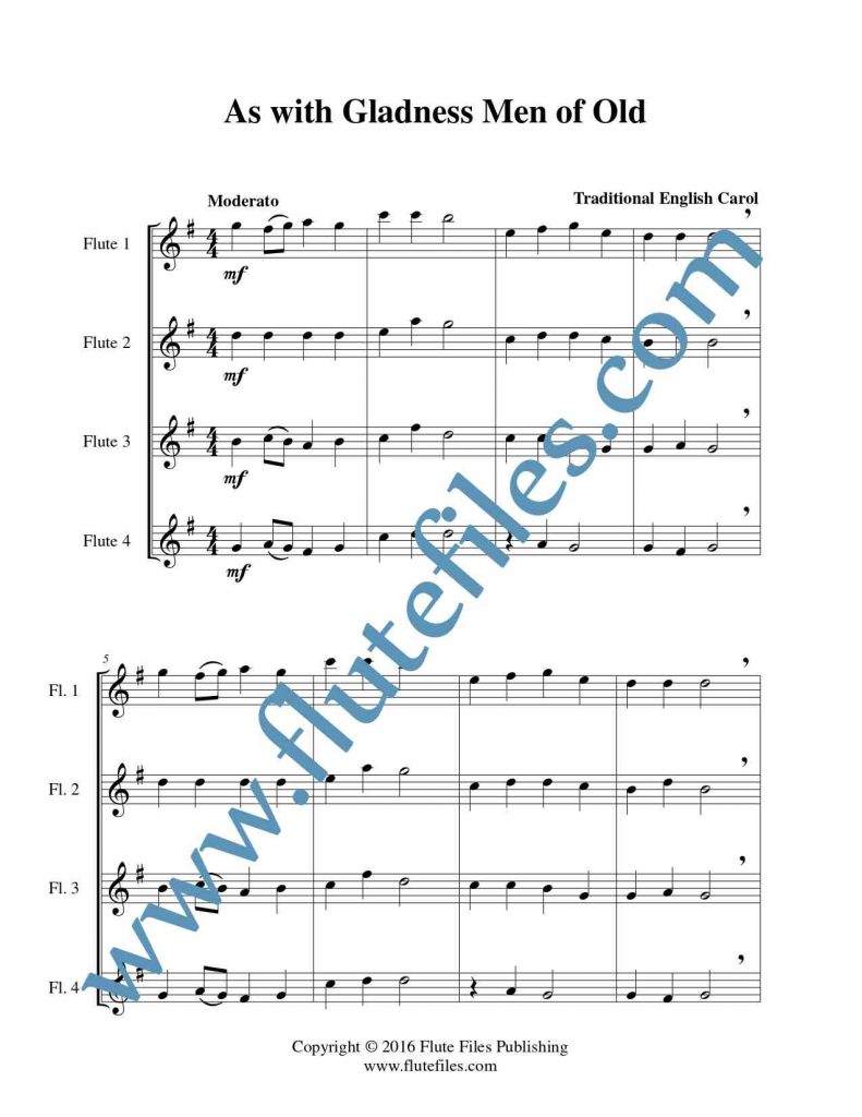 As with Gladness Men of Old flute quartet sheet music