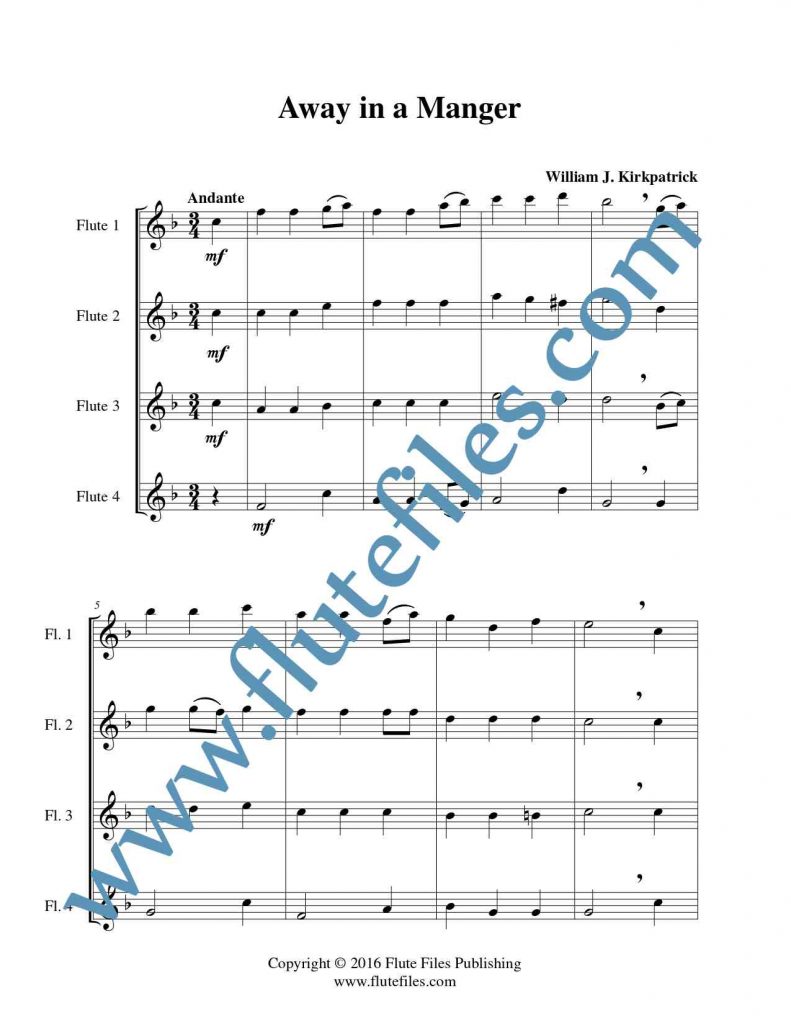 Away in a Manger (Kirkpatrick) flute quartet sheet music