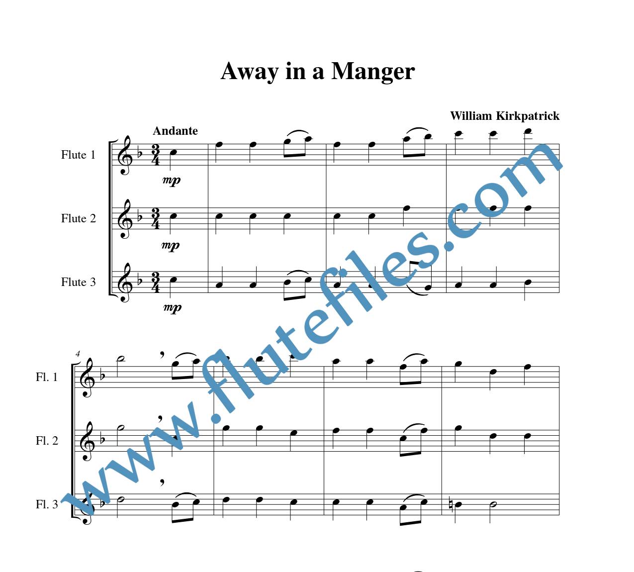 Away in a Manger (Kirkpatrick) flute trio sheet music
