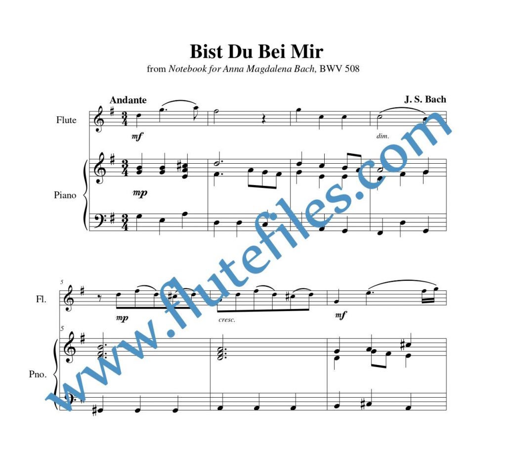 Piano accompaniment part for Bist Du Bei Mir flute solo sheet music by Bach