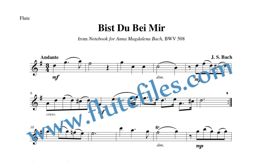 Flute part for Bist Du Bei Mir flute solo sheet music by Bach