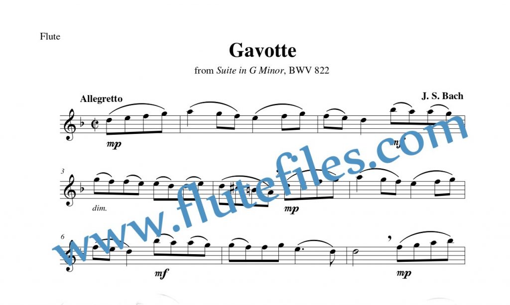 Flute part for Gavotte, BWV 822 flute solo sheet music by Bach