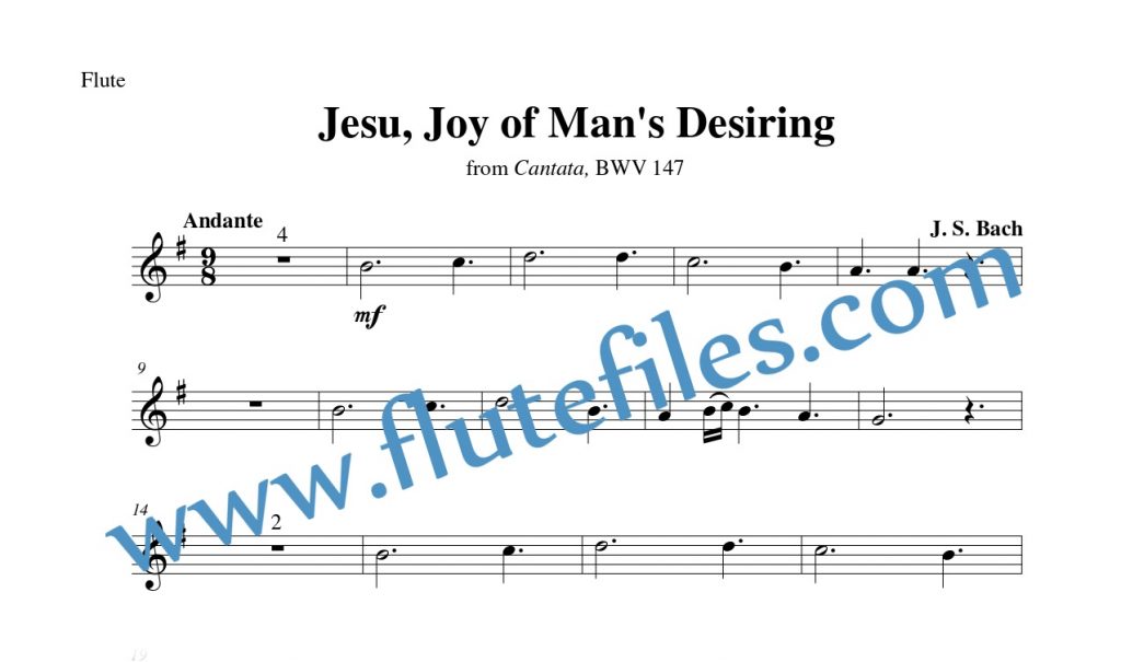 Flute part for Jesu, Joy of Man's Desiring flute solo sheet music by Bach