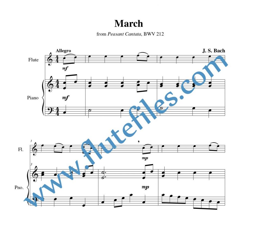 Piano accompaniment part for March, BWV 212 flute solo sheet music by Bach