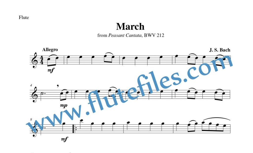 Flute part for March, BWV 212 flute solo sheet music by Bach