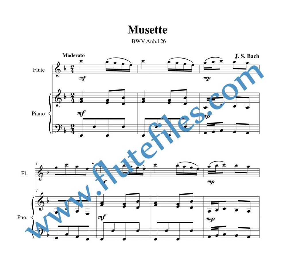 Piano accompaniment part for Musette, BWV 126 flute solo sheet music by Bach